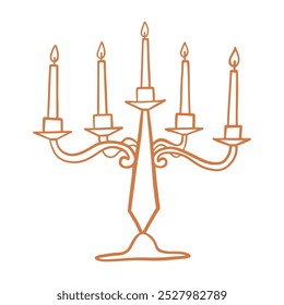 Vintage Candle Holder Sketch. Hand Drawn Candelabrum Decorative Clip Art. Doodle Icon Vector Illustration Isolated on White