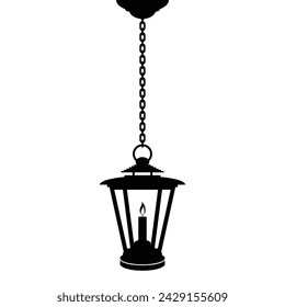 Vintage candle lamp on chain, vector illustration