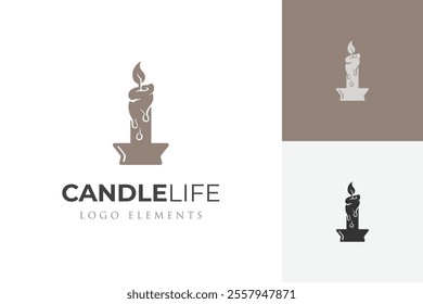 Vintage Candle light with leaf Logo icon design for life energy vector logo template