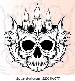 Vintage Candle on Skull Illustration. Premium vector