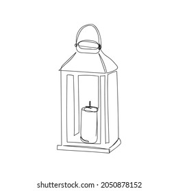 Vintage candleholder with candle one line art. Continuous line drawing of halloween theme, comfort, romance, gothic.