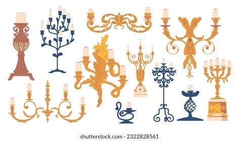 Vintage Candleholders With Intricate Designs, Crafted From Forged Metal. Perfect For Adding A Touch Of Old-world Charm