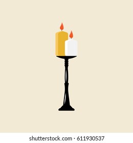Vintage candles symbol. Vector retro object candlestick chandelier.