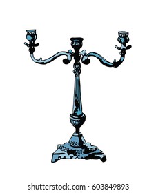 Vintage candlestick, hand drawn vector illustration