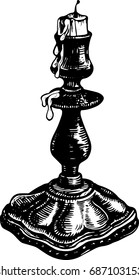 Vintage candlestick. Hand drawn vector illustration. Isolated on white background.