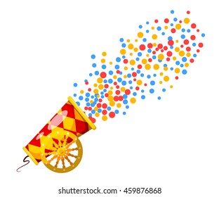 Vintage Cannon. Cartoon style. Image of an old cannon, which shoots the confetti. Weapons of war and aggression. Stock vector illustration