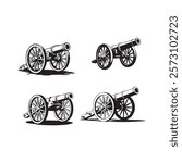 Vintage cannon vector illustration Silhouette for poster, card, banner, t shirt, logo, label