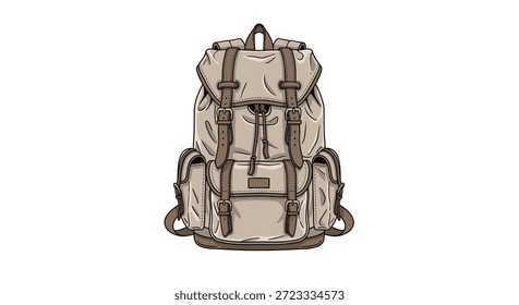 La mochila de lona Antiguas con correas de piel y varios bolsillos se destaca como un equipo esencial para las aventuras al aire libre y el senderismo.