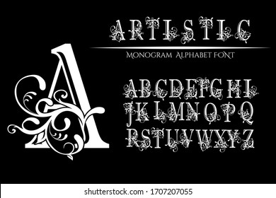 Vintage Capital Alphabet Font. Typography luxury swirl ornate style fonts for luxuries business, hotel, boutique logo design. vector illustration