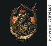 Vintage captain pirate portrait with sword background