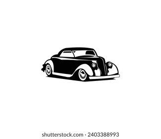 vintage car 1932. vector silhouette. isolated white background shown from the front. best for logos, badges, emblems.