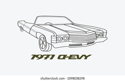 Vintage Car 1971 Chevy Vector Illustration. Old School American Car. Retro Auto Icon