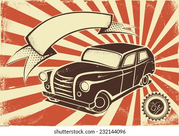 Vintage car advertisement poster. Vector template