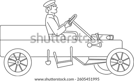 vintage car in doodle style in vector. Element for design advertisement mail posts poster print postcard banner