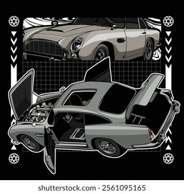 vintage car door open with comic strip style