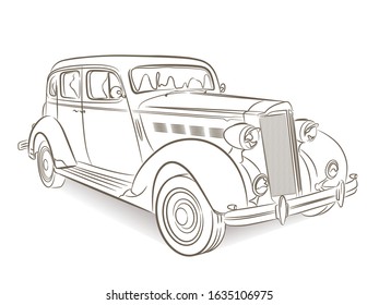 vintage car drawing on white. retro automobile illustration