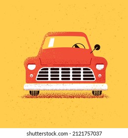 Auto vintage. Vista frontal. Ilustración vectorial con textura granulada