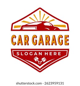 Vintage Car Garage logo design vector with shield icon