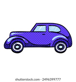 Vintage car halftone icon hand drawn color vector illustration