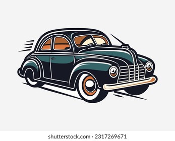 Vintage car hand drawn logo design illustration