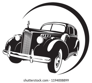 Vintage car, high detail. Vector image for logo or illustration