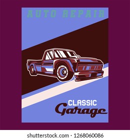 vintage car, hot rod garage, hotrods car,old school car - Vector 