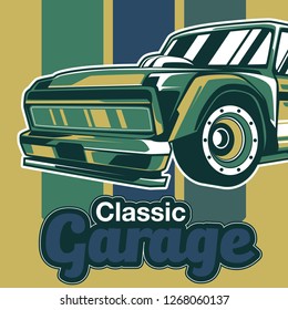 vintage car, hot rod garage, hotrods car,old school car - Vector 