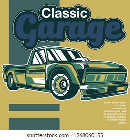 vintage car, hot rod garage, hotrods car,old school car - Vector 