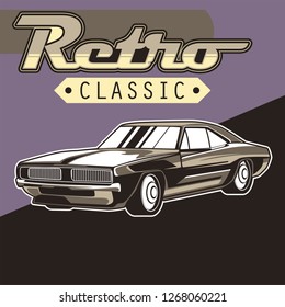 vintage car, hot rod garage, hotrods car,old school car - Vector 