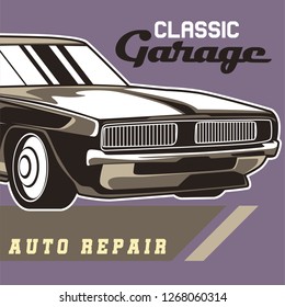vintage car, hot rod garage, hotrods car,old school car - Vector 