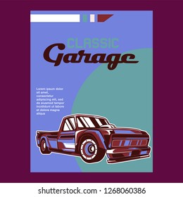 vintage car, hot rod garage, hotrods car,old school car - Vector 