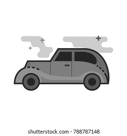 Vintage car icon in flat outlined grayscale style. Vector illustration.