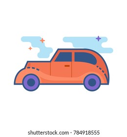 Vintage car icon in outlined flat color style. Vector illustration.