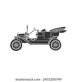 Vintage Car Icon Silhouette Illustration. Automobile Vector Graphic Pictogram Symbol Clip Art. Doodle Sketch Black Sign.