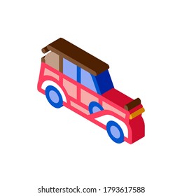 Vector de iconos de coches de época. Signo de coche vintage isométrico. ilustración de símbolo aislado de color