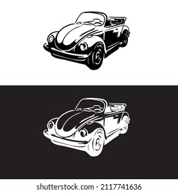 ilustración de coche vintage con líneas en blanco y negro. Vector de diseño de coches vintage de estilo europeo.