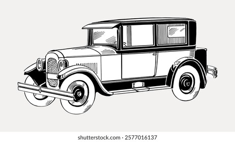 Vintage car illustration, classic lines and retro style. This vintage car design captures the essence of classic automotive elegance and vintage charm. Vintage vehicle illustration isolated, vector.