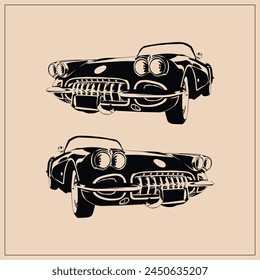 Ilustración del coche de Antiguas, ilustración del coche clásico, archivo de Vector de la ilustración del coche, editable, ilustración dibujada a mano del coche, diseño clásico, diseño del logotipo de Antiguas, diseño del logotipo, mínimo, fondo