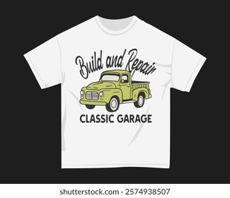 Vintage car illustration for merch design, Classic car vector graphic t-shirt design. for print on demand. Car design for community and poster. 