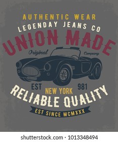 vintage car illustration, vector, tee graphic