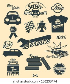 Vintage car labels and icons