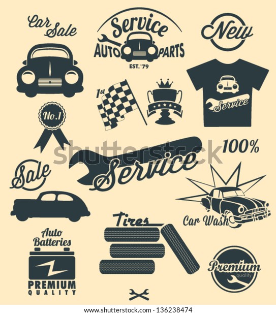 Vintage car labels and\
icons
