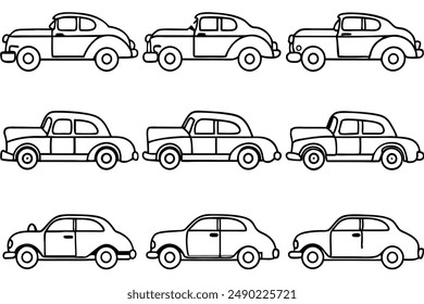 Vintage Car Line Art Design Illustration Nostalgic Hand Drawing