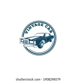vintage car logo with classic car illustration on white background