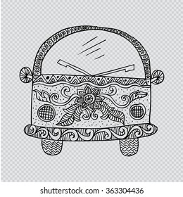 Vintage car a mini van in zentangle style. Hand drawing Illustration.