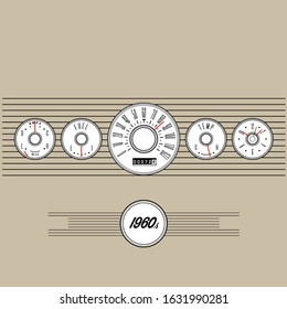 Vintage car odometer and dashboard 1960s - Vector Illustration
