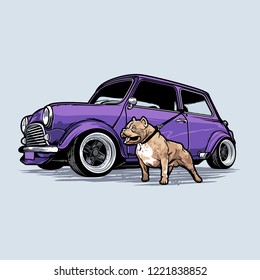 Vintage-Auto mit Pitbull-Hund