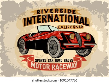 Vintage car poster.Car race.