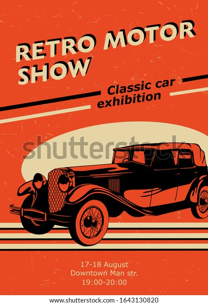 Vintage car poster vector illlustration \
\
Retro car exhibition poster with\
illustration.