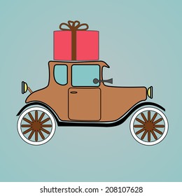 vintage car with present vector illustration